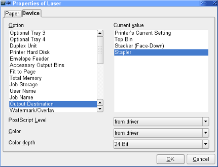 Printer Dialog Box, Select Stapler